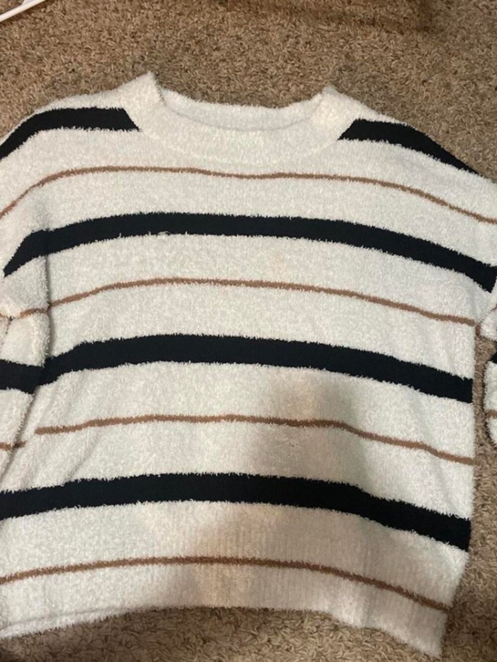 Cozy Soft Fuzzy Striped Long Sleeve Oversized Crewneck Sweater